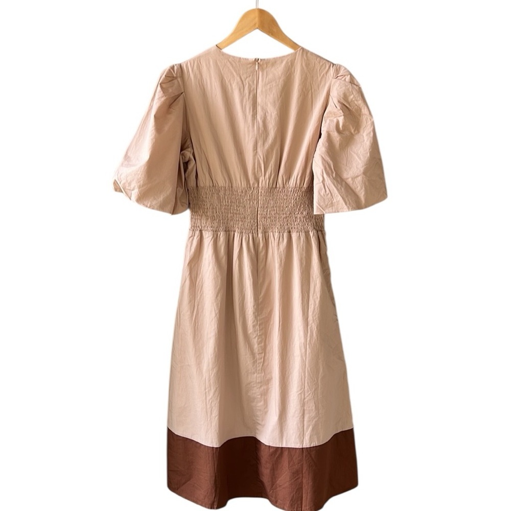 Bohme New w Tag Sz M 100% Cotton Fit & Flare Puff Sleeve Retro Dress Nude - Picture 10 of 11